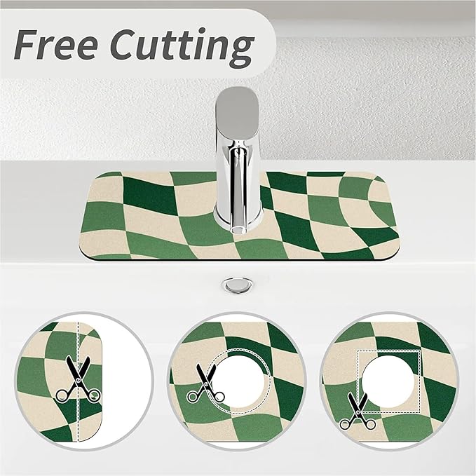 Kitchen Sink Splash Guard，Green-and cream checkered Faucet Mat Sink - Image 5