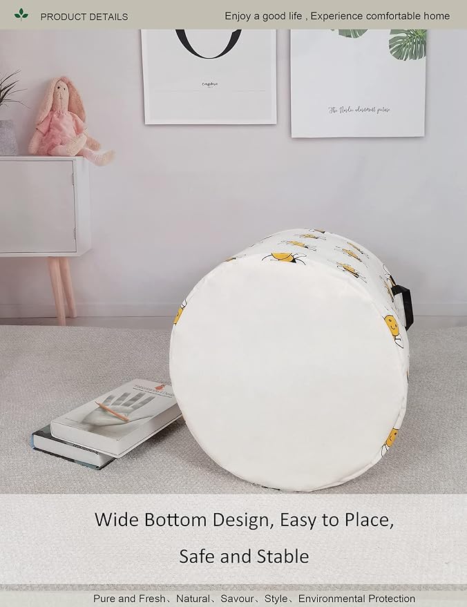 Round Folding Laundry Hamper, Canvas Basket, Nersury Hamper, Suitable - Image 5