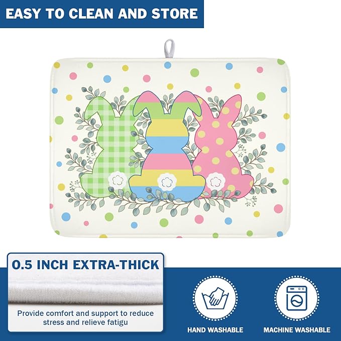 Easter Bunny Dish Drying Mat for Kitchen Counter Cute Rabbit Colorful Polka - Image 5