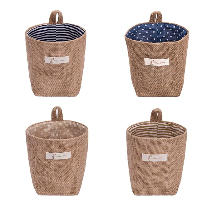 4 Pack Wall Hanging Storage Bags Hanging Storage Bags Cotton Linen Storage by sansheng