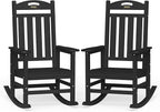 Oversized Outdoor Rocking Chairs Set of 2, High Back Porch Rocking Chair, HDPE All Weather Resistant Rocking Chairs for Patio, 380lbs Weight Capacity, Black by Suunyn
