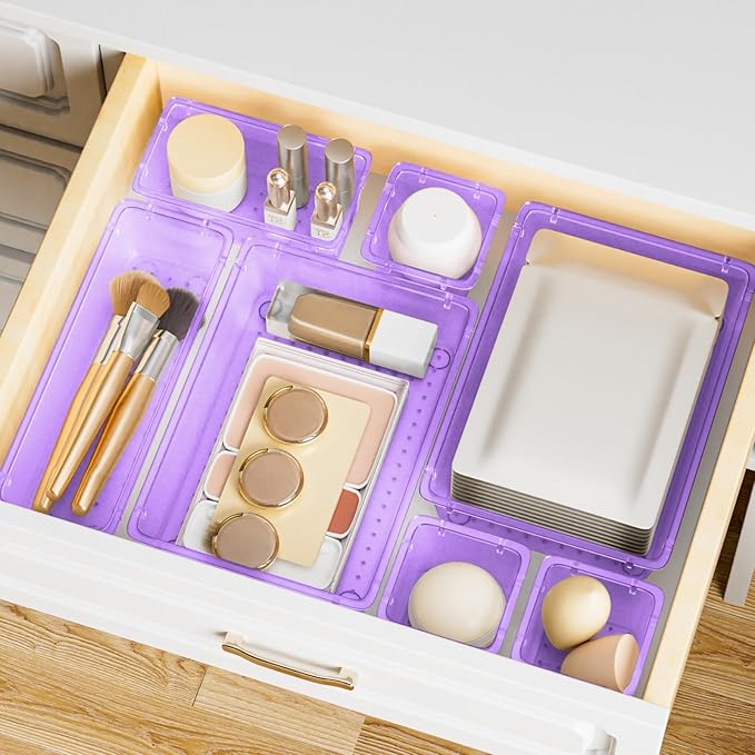 15 PCS Clear Plastic Drawer Organizer Set, 4-Size Acrylic Drawer Storage Trays - Image 7