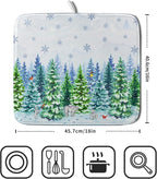 Watercolor Winter Dish Drying Pad Forest Kitchen Mat - Image 2