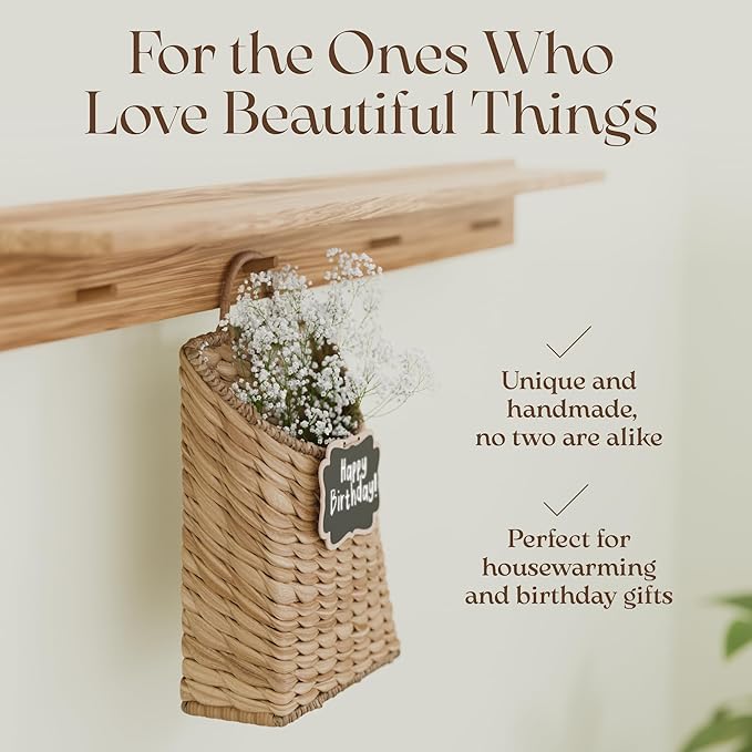 Boho Woven Wall Hanging Basket – Water Hyacinth Flat Back Basket - Image 7