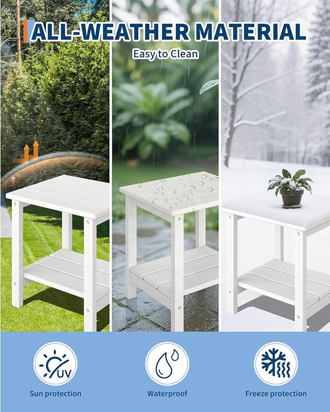 GarveeLife Poly Lumber Rocking Chair Outdoor Set of 4 with 2 Side Table - HDPE High Back Porch Rocker Chairs for Adults - All Weather Resistant Furniture for Patio - White - Image 6