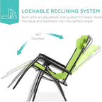 Best Choice Products Folding Zero Gravity Outdoor Recliner Patio Lounge Chair w/Adjustable Canopy Shade, Headrest, Side Accessory Tray, Textilene Mesh - Lime Green - Image 4