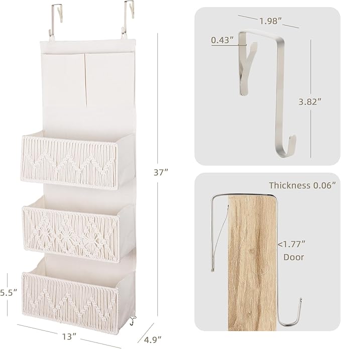ANTIS'S HOME Over The Door Organizer Boho Bedroom Decor Nursery Storage - Image 6