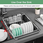 Large Dish Drainer Rack in Sink Adjustable, Expandable 304 Stainless Steel - Image 3