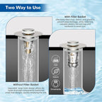Hibbent Upgraded 3 in 1 Bathroom Sink Drain Strainer, Universal Pop Up Stopper - Image 3