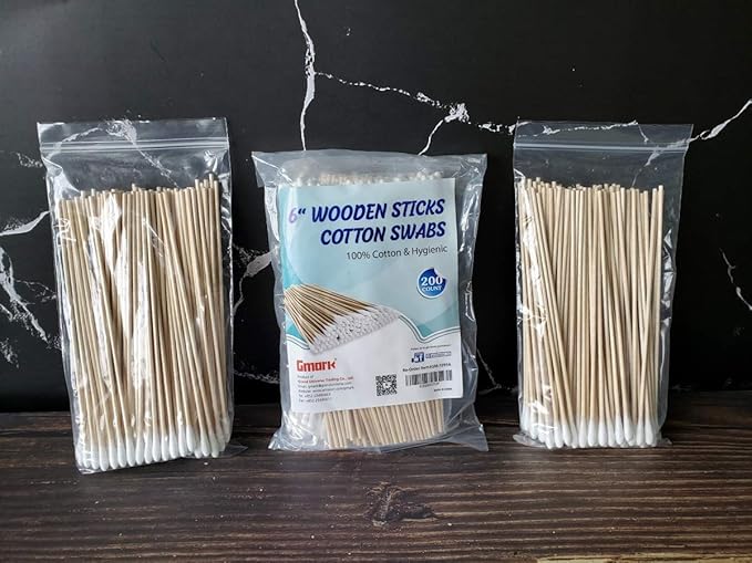 Gmark 200pcs Count 6" Cotton Swabs Wooden Sticks Cotton Tipped Applicator - Image 3