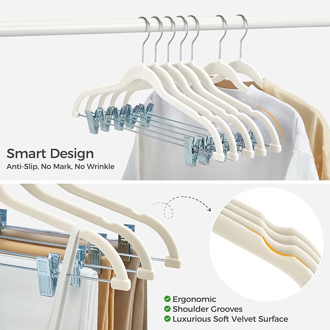HOUSE DAY Velvet Hangers with Adjustable Clips 10 Pack, Non-Slip Suit Organizer - Image 5