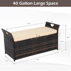 VINGLI 40 Gallon Outdoor Rattan Deck Box w/Cushion, Patio Wicker Storage Box, Garden Deck Storage Bin for Garden, Balcony, Porch, Pool, Yard, Brown - Image 3