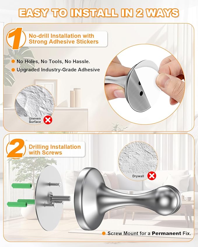Crosize Magnetic Door Stoppers 8 Pack, Stainless Steel Door Stops - Image 3