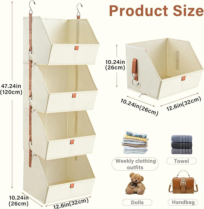4 Tier Hanging Closet Organizer, Disassemblable Clothes Hanging Shelves - Image 2