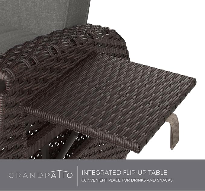 Grand patio Outdoor Recliner Air Pump 150° Lay Flat Reclining Chair with Independent Adjustable Back and Footrest Removable Olefin Cushion Flip-Up Table Wicker Grey 2PCS - Image 6