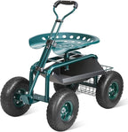 VEVOR Garden Cart Rolling Workseat with Wheels, Gardening Stool for Planting, 360 Degree Swivel Seat, Wagon Scooter with Steering Handle & Utility Tool Tray, Use for Patio, Yard, and Outdoors, Green by VEVOR