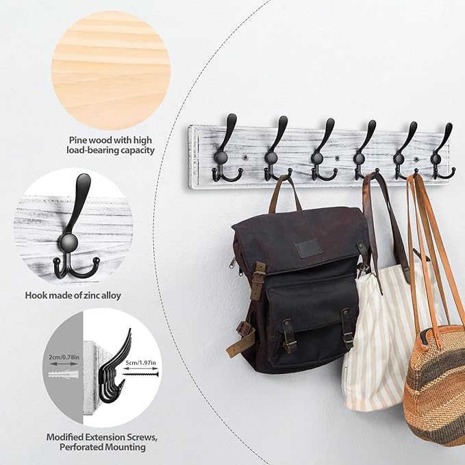 Coat Rack Wall Mount, Wooden Heavy Duty Coat Rack - Image 3