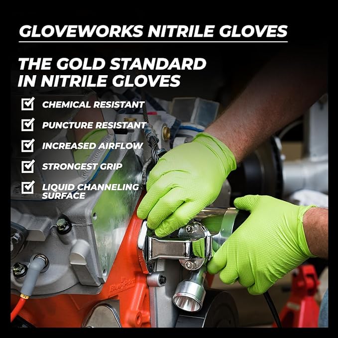 GLOVEWORKS HD Green Gloves, 8 Mil Nitrile Disposable Heavy Duty Raised Diamond - Image 6
