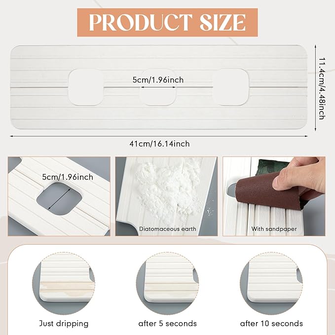 3 Square Hole White Faucet Mat for Kitchen Sink Bathroom 16.14" x 4.49" Kitchen - Image 2