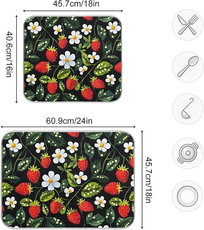 Strawberries White Flowers Dish Drying Mat - Image 3