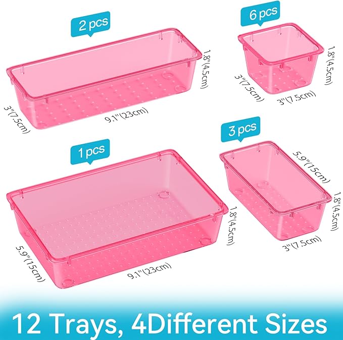 12 PCS Drawer Organizer Set, 4 Sizes Tool Storage Trays - Image 4