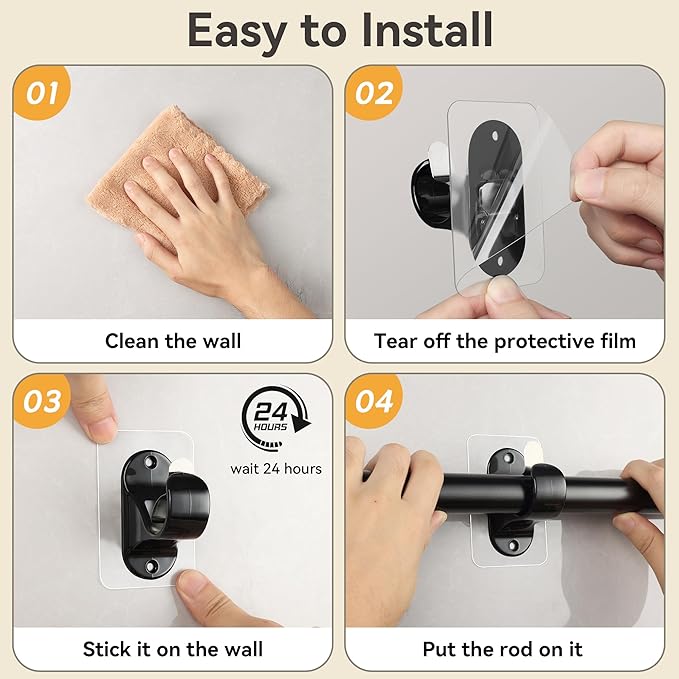 ANDGOO 18 Pack No Drill Curtain Rod Brackets, Renter Friendly Self Adhesive - Image 5