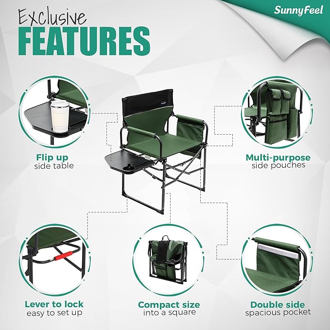 SUNNYFEEL Camping Directors Chair, Heavy Duty,Oversized Portable Folding Chair with Side Table, Pocket for Beach, Fishing,Trip,Picnic,Lawn,Concert Outdoor Foldable Camp Chairs - Image 7
