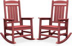 SERWALL Patio Rocking Chairs Set of 2, HDPE Outdoor Rockers for Adults, Oversized All-Weather Porch Rocking Chairs, Red by SERWALL