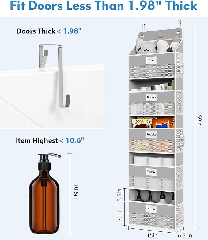 Over The Door Organizer Hanging, 5 Shelf Behind The Doors Storage, Pantry Door - Image 2