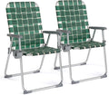 VINGLI Folding Aluminum Webbed Lawn Chairs with Detachable Cup Holder, High Beach Chair for Adults Heavy Duty, Portable Patio Chair, Camping Chair for Yard, Garden, 2 Pack by VINGLI