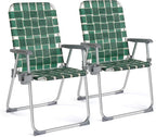 VINGLI Folding Aluminum Webbed Lawn Chairs with Detachable Cup Holder, High Beach Chair for Adults Heavy Duty, Portable Patio Chair, Camping Chair for Yard, Garden, 2 Pack by VINGLI