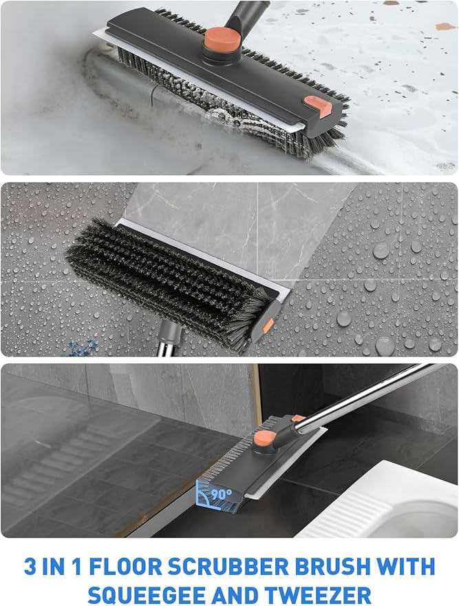 Floor Scrub Brush with Long Handle, 3 in 1 Multi-Angle Heavy Duty Stiff Bristle - Image 4