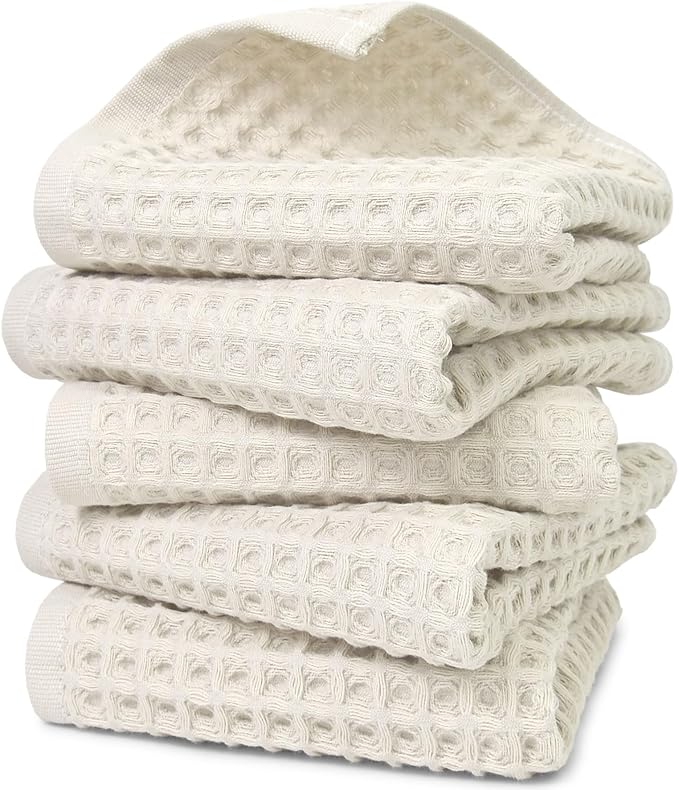Jacquotha Waffle Hand Towels 5-Piece – Cotton, Quick Dry, Lint Free, 13” x 29” by Jacquotha