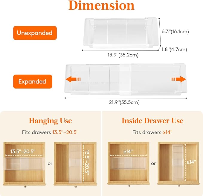Lifewit Sliding Makeup Drawer Organizer, Fits 13-20" Deep Drawers, Extendable - Image 2
