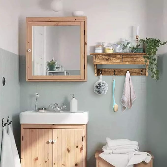 Emfogo Coat Hooks Mounted, Rustic Wood Coat Rack Mount Shelf - Image 4