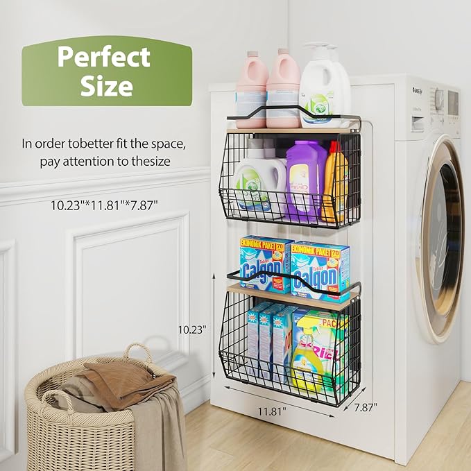 Magnetic Shelf for Fridge with Wood Lid, 2 Tier Fruit Baskets Wall Mounted - Image 7