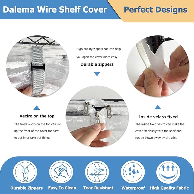 Waterproof Shelf Cover,Durable Dustproof Storage Wire Rack Covers,Outdoor Shelving Covers for Wire Shelves with Zipper 48''x18''x72'',Clear - Image 6