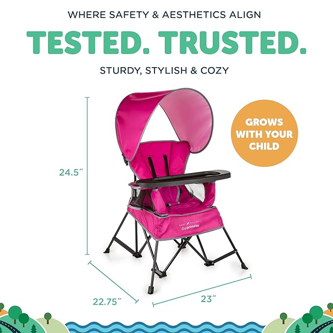 Baby Delight Go with Me Venture Portable Chair | Indoor and Outdoor | Sun Canopy | 3 Child Growth Stages | Pink - Image 4