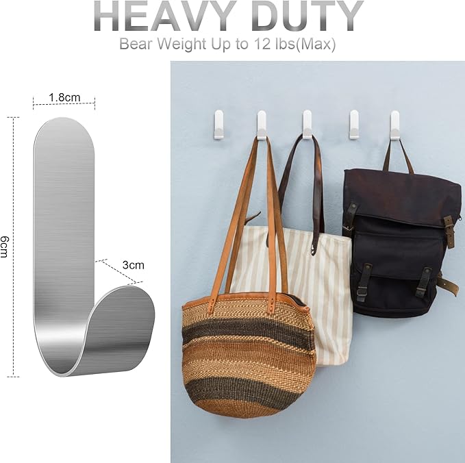 Self Adhesive Towel Hooks, 304 Stainless Steel Heavy Duty Shower Hook - Image 4