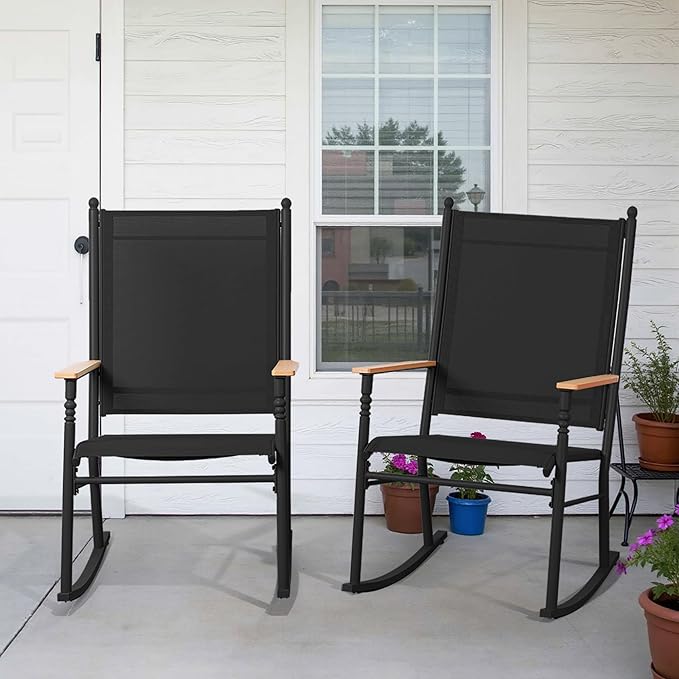 Shintenchi Outdoor Rocking Chairs Set of 2,Upgraded High Back Patio Rocking Chair Set,Breathable Textilene Fabric Outdoor Rocking Chair for Porch,Patio,Garden,Balcony,Black - Image 6