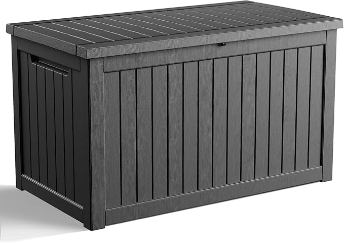 280 Gallon Outdoor Storage Box, Large Resin Deck Box for Patio Cushions, Garden Tools, Pool Accessories, Waterproof and Lockable Design, Storage Bench for Backyard & Deck(Black) by Unknown