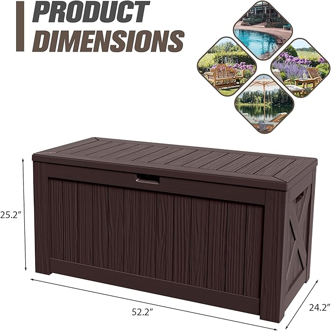 JUMMICO 120 Gallon Resin Deck Box, Large Outdoor Storage Box Waterproof & Lockable for Garden, Patio, Pools (Deep Brown) - Image 7
