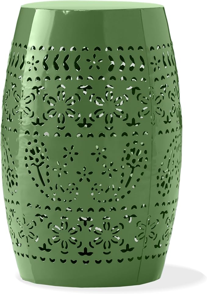 Christopher Knight Home Zoey Small Outdoor Side Table, Lace Cut Iron End Table, Metal Outdoor Stool, Hollow Drum Round Side Table, Decorative Garden Stool with Cutout Design for Patio Balcony, Green - Image 5