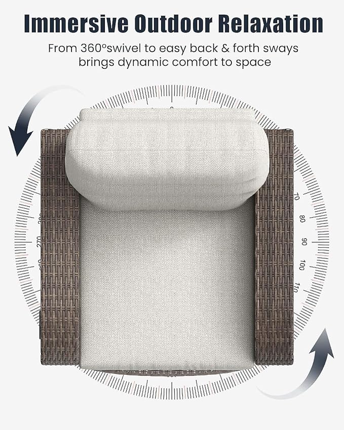 Outdoor Swivel Recliner Chair, All-Weather Wicker Reclining Patio Chair with Adjustable Backrest and Footrest - Image 7
