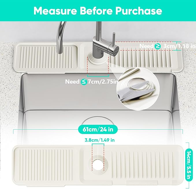 24'' Faucet Mat for Kitchen Sink Faucet Mat Kitchen Sink Splash Guard Silicone - Image 2