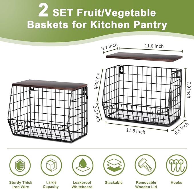 2 Tier Fruit Bowl Fruit Basket for Kitchen Counter Stackable Wall Mounted - Image 8
