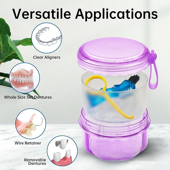 Leakproof Denture Case Purple Denture Soaking Cup - Image 4
