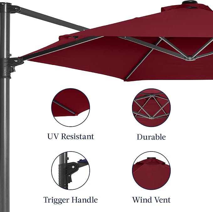Best Choice Products 10ft Offset Cantilever Hanging Market Patio Umbrella, Smooth 360° Rotation, 8 Sturdy Ribs, Easy Adjustment - Burgundy - Image 7