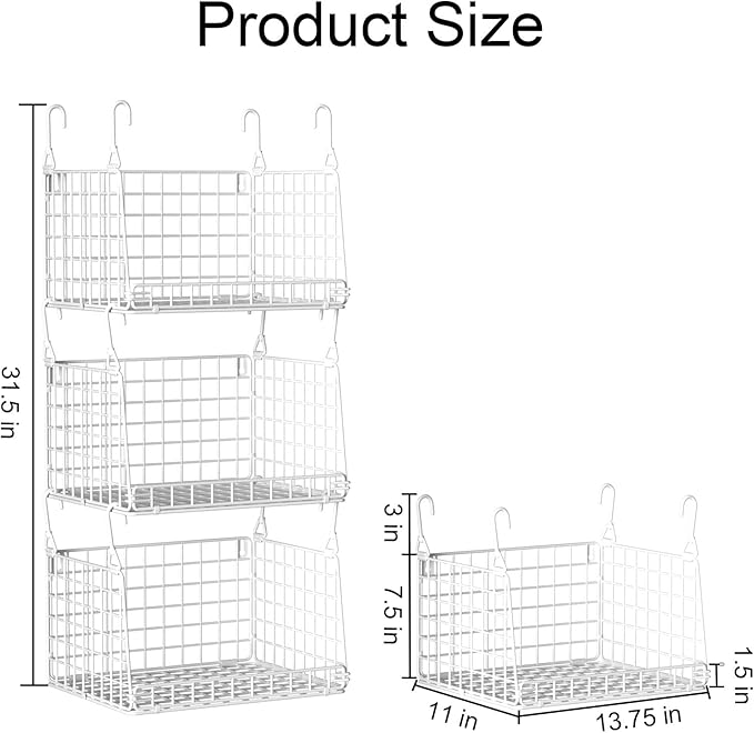 3-Pack Laundry Room Organization and Storage, Hanging Wire Basket - Image 6
