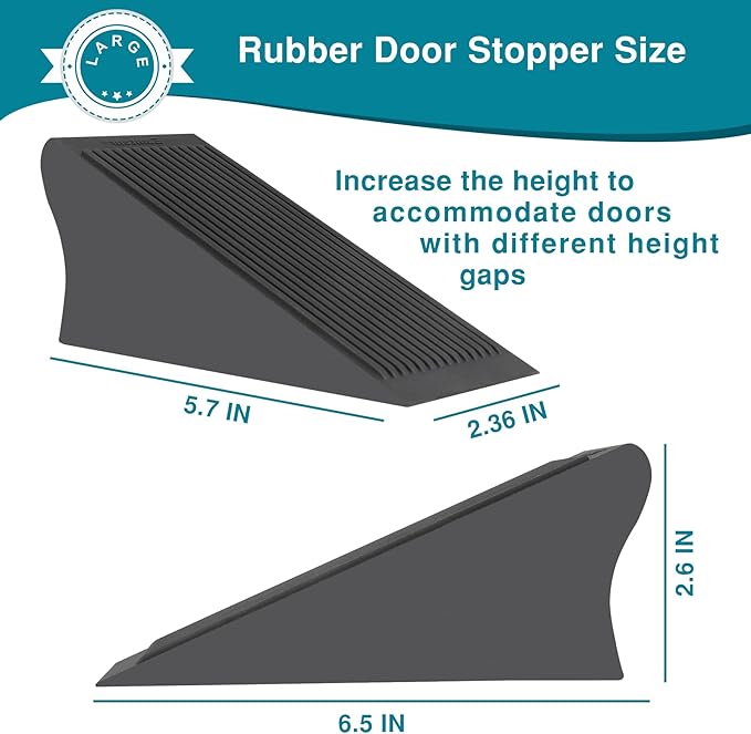 Rubber Door Stoppers for Bottom of Door, Large Solid Heavy Duty Door Stop Wedge - Image 2